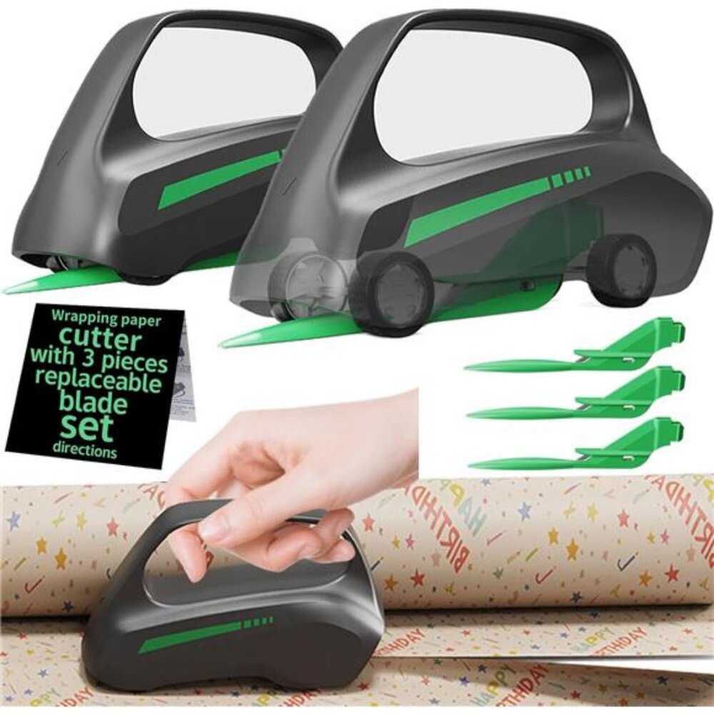 2PC Wrapping Paper Cutter with 3 Replaceable Blades, Car Design Cutter